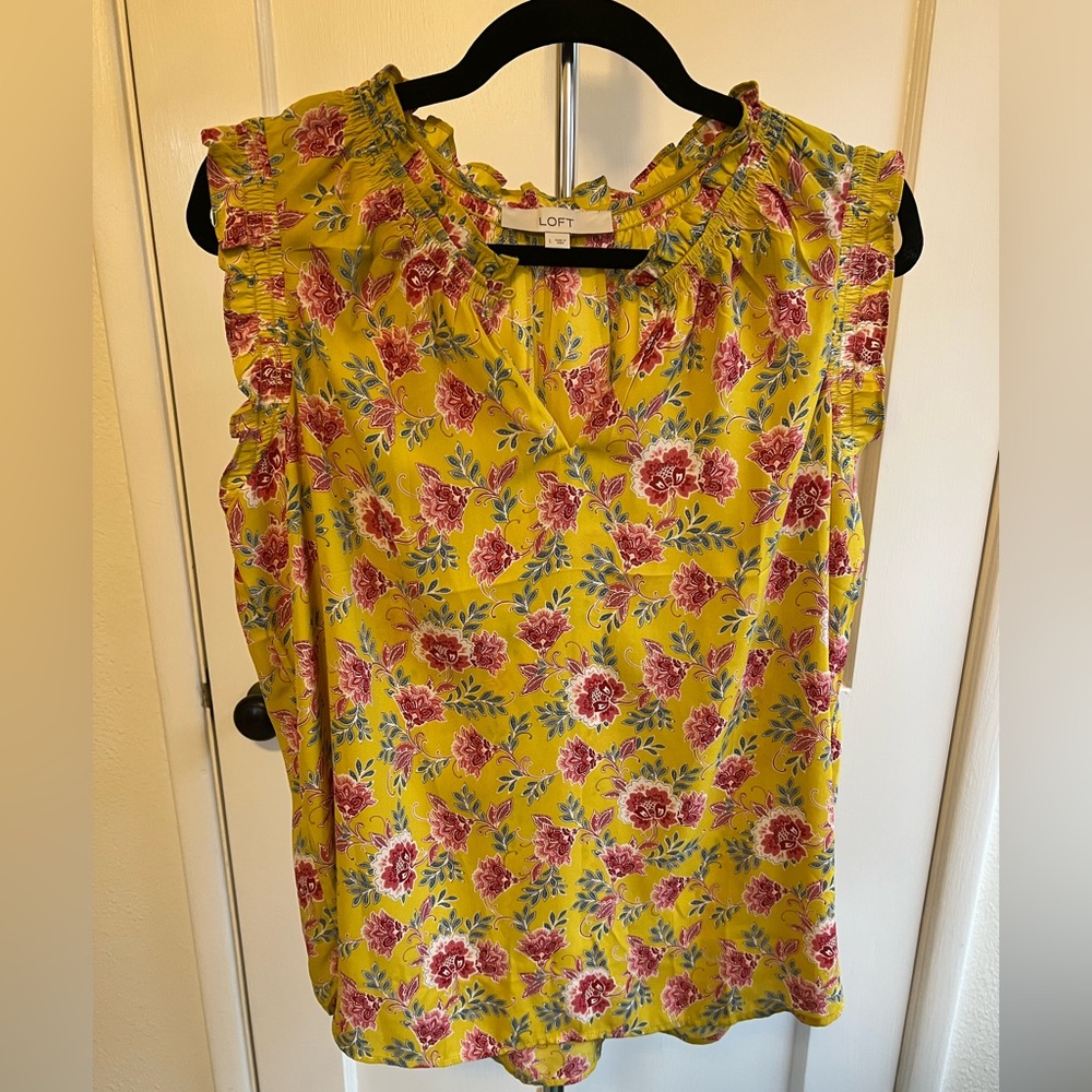 LOFT Yellow Floral Blouse - Sz L